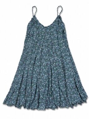 Women's Size 2 Blue Floral Viscose Sundress Spaghetti Strap Flowy Mini Dress